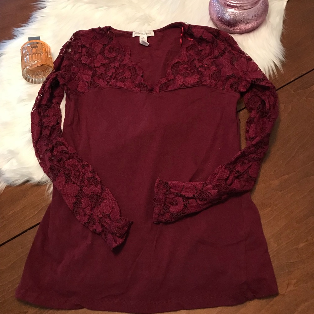 Burgundy lace long sleeve top